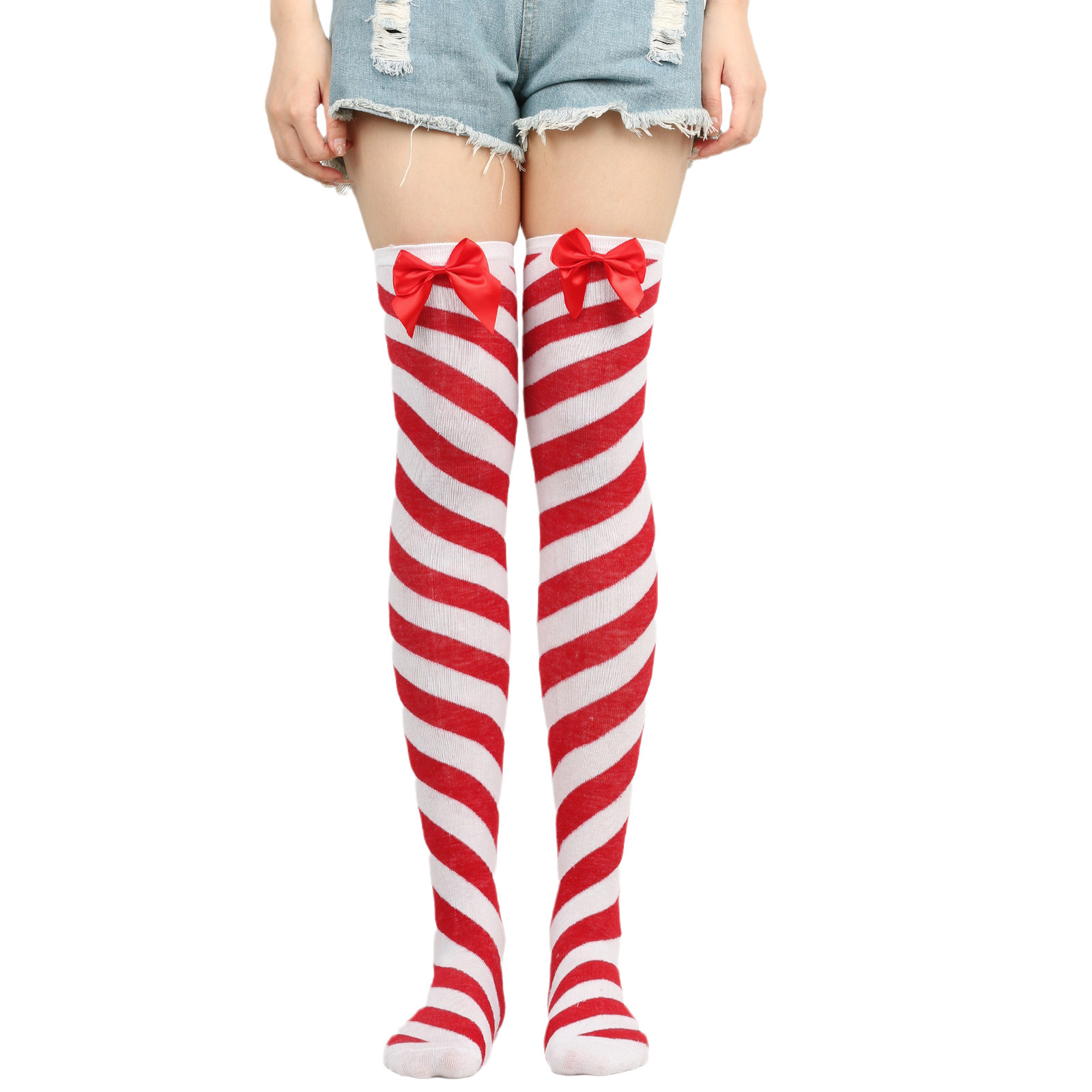 Candy Cane Holiday Christmas Thigh High Stockings